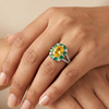 Ira Ring – 925 Sterling Silver Yellow & Emerald Halo Ring