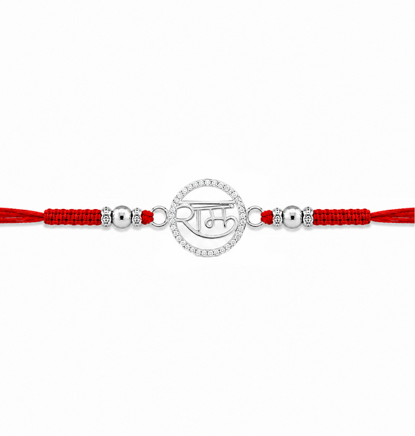 Ram Rakhi – 925 Sterling Silver Ram Symbol Rakhi with CZ Halo