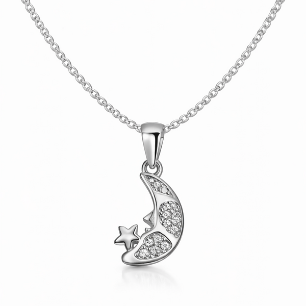 Noor Chand Pendant – 925 Sterling Silver Moon & Star CZ Pendant for Women