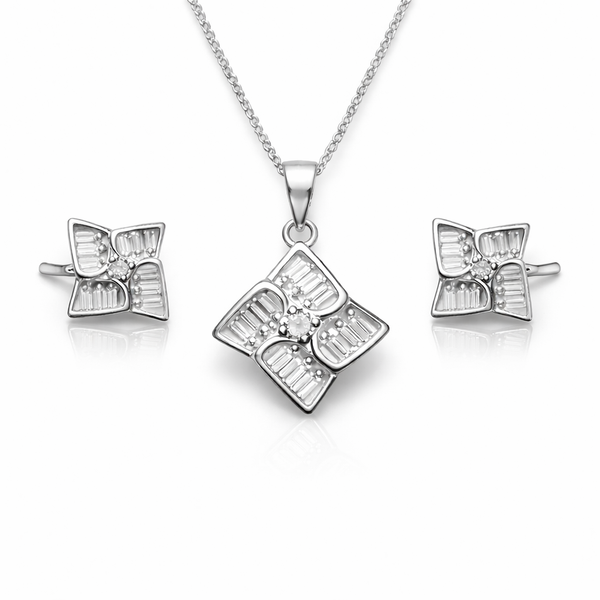 Elara Pendant Set – 925 Sterling Silver Geometric Floral Pendant & Earrings Set