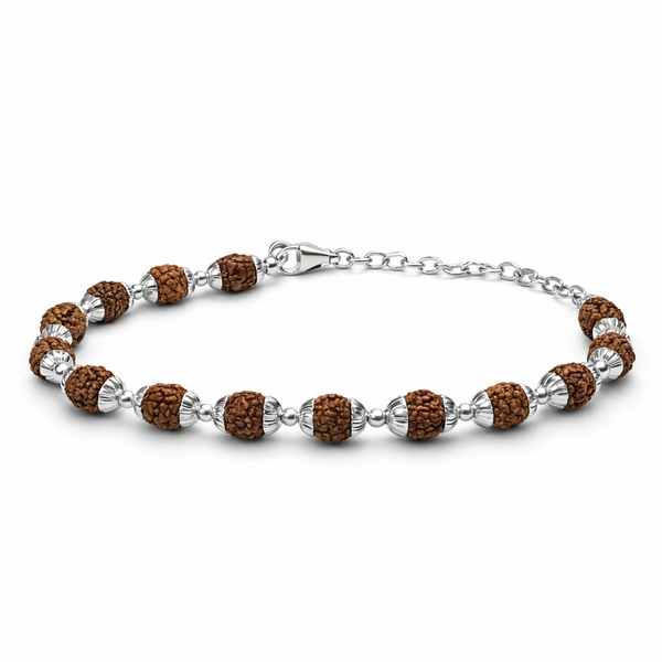 Rudra Shakti Bracelet – 925 Sterling Silver Rudraksha Beaded Bracelet for Men