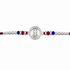 Trishul Crystal Silver Rakhi – 925 Sterling Silver Divine Trishul Rakhi with Red & Blue Crystal Beads