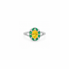 Ira Ring – 925 Sterling Silver Yellow & Emerald Halo Ring