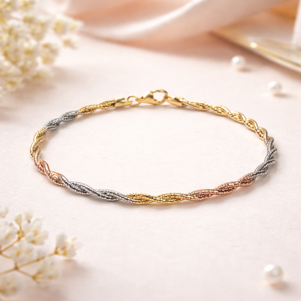 Trinity Twist Bracelet – 925 Sterling Silver Tri-Tone Twisted Chain Bracelet