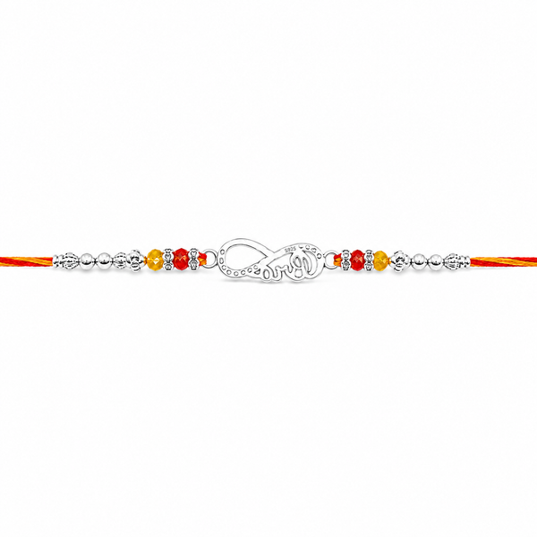 Bro Infinity Rakhi – 925 Sterling Silver Infinity Rakhi with Red & Yellow Crystal Beads