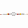 Radhe Radhe Rakhi – 925 Sterling Silver Divine Radhe Radhe Rakhi with Ruby & Golden Crystal Beads