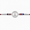 Trishul Crystal Silver Rakhi – 925 Sterling Silver Divine Trishul Rakhi with Red & Blue Crystal Beads