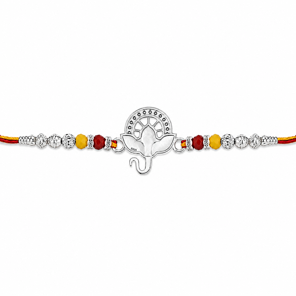Bal Ganesha Silver Rakhi – 925 Sterling Silver Ganesha Rakhi with Ruby Red & Yellow Crystal Beads