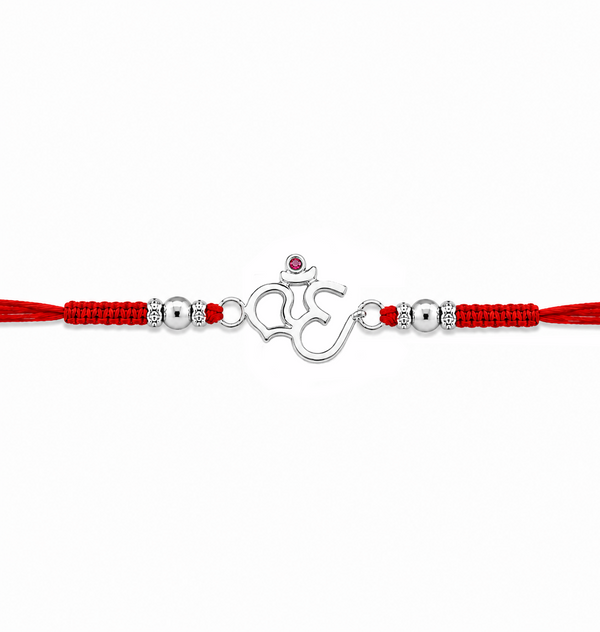 Om Rakhi – 925 Sterling Silver Divine Om Rakhi with Ruby Stone