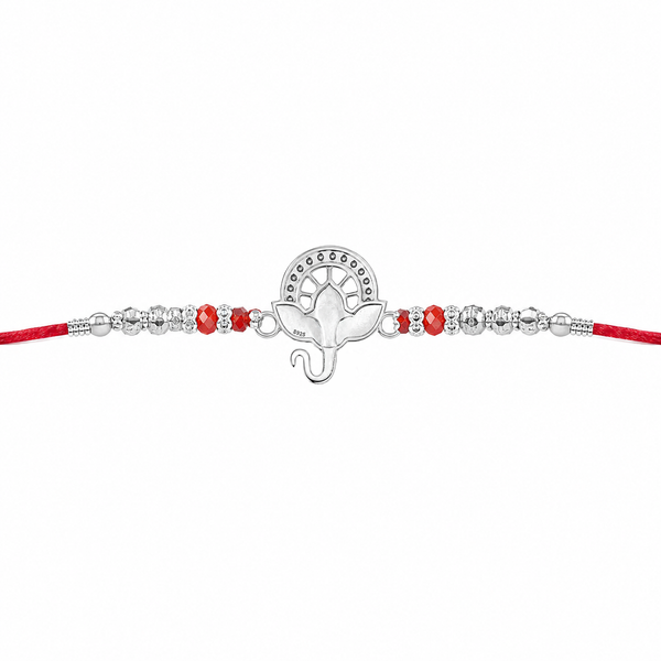 Bal Ganesha Silver Rakhi – 925 Sterling Silver Ganesha Rakhi with Ruby Red Crystal Beads