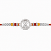 Trishul Crystal Silver Rakhi – 925 Sterling Silver Trishul Rakhi with Red, Amber & Yellow Crystal Beads