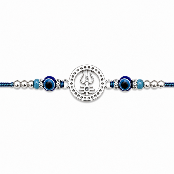 Shiva Kavach Evil Eye Silver Rakhi – 925 Sterling Silver Trishul Rakhi with Evil Eye Protection