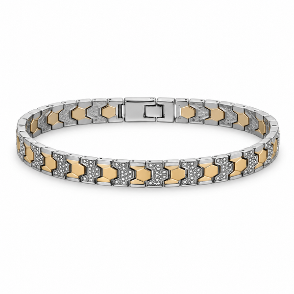 Matrix Bracelet – Premium Silver Dual Tone Geometric Link Bracelet
