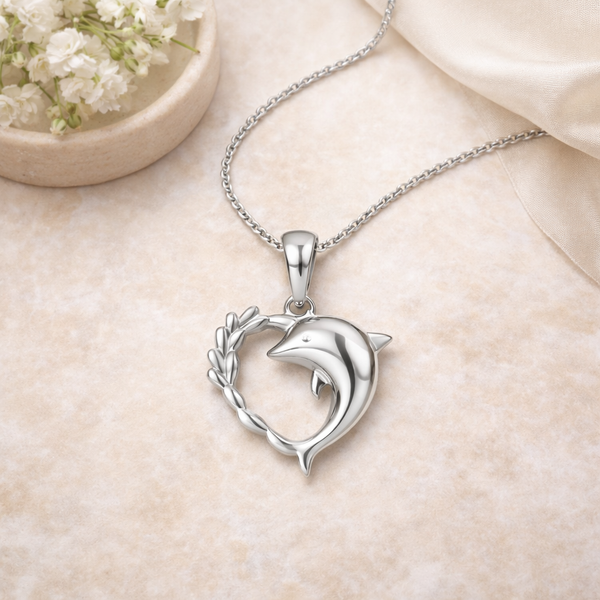 Dilphina Heart Pendant – 925 Sterling Silver Dolphin Heart Pendant for Women