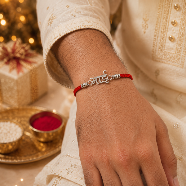 Bhai Rakhi – 925 Sterling Silver Rakhi with Silver Beads & Red Thread