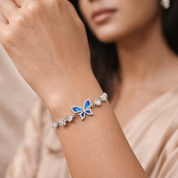 Neel Noor Butterfly Bracelet – 925 Sterling Silver Blue Butterfly Adjustable Bracelet