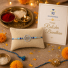 Ram Rakhi – 925 Sterling Silver Ram Symbol Rakhi with Sapphire Blue & Sky Blue Crystal Beads