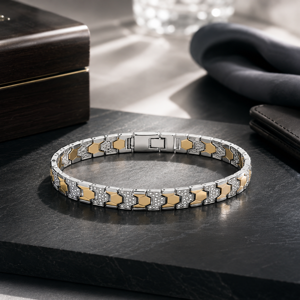 Matrix Bracelet – Premium Silver Dual Tone Geometric Link Bracelet