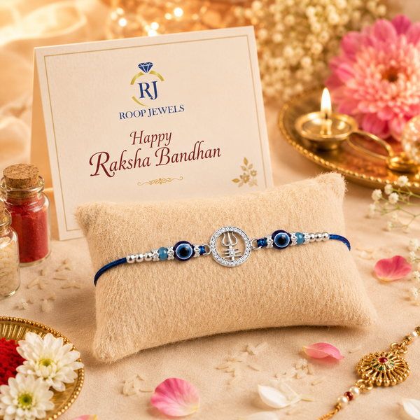 Shiva Kavach Evil Eye Silver Rakhi – 925 Sterling Silver Trishul Rakhi with Evil Eye Protection