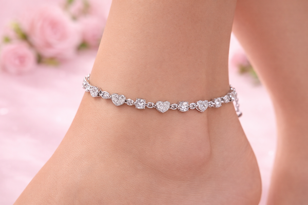 Amora Anklet – 925 Sterling Silver Heart Charm Anklet for Women