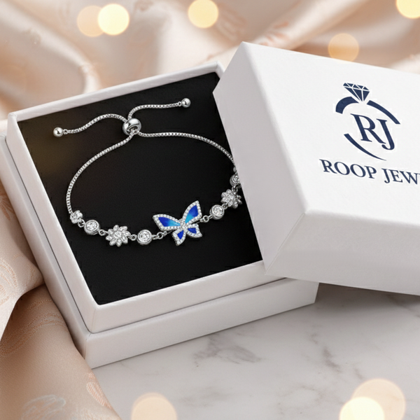 Neel Noor Butterfly Bracelet – 925 Sterling Silver Blue Butterfly Adjustable Bracelet