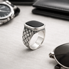 Woven Signet Ring – 925 Sterling Silver Black Stone Statement Ring for Men