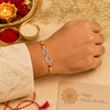 Bro Infinity Rakhi – 925 Sterling Silver Infinity Rakhi with Red & Yellow Crystal Beads