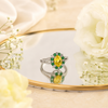 Ira Ring – 925 Sterling Silver Yellow & Emerald Halo Ring
