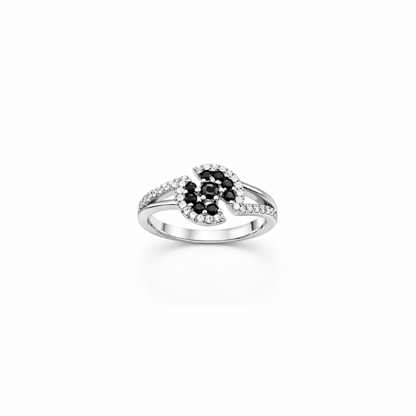 Black Flora Ring – 925 Sterling Silver Floral CZ Ring for Women