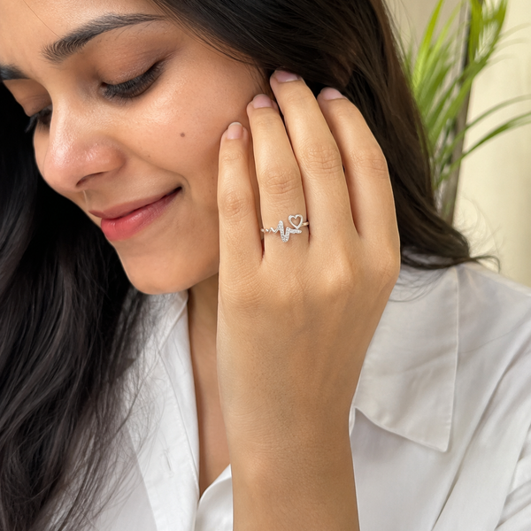 Dhun Ring – 925 Sterling Silver Heartbeat Adjustable Ring