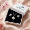Elara Pendant Set – 925 Sterling Silver Geometric Floral Pendant & Earrings Set