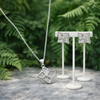 Elara Pendant Set – 925 Sterling Silver Geometric Floral Pendant & Earrings Set