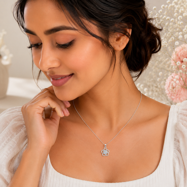 Halo-Bloom Pendant – 925 Sterling Silver Floral Pendant Necklace