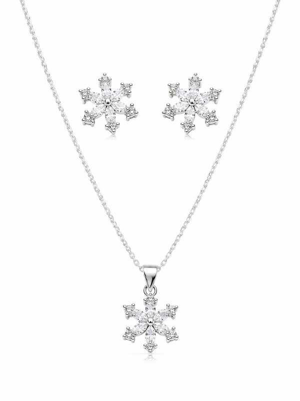 Flora Snow Pendant Set in 925 Sterling Silver