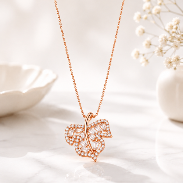 Hazel Pendant – 925 Sterling Silver Leaf Design Pendant (Silver & Rose Gold)