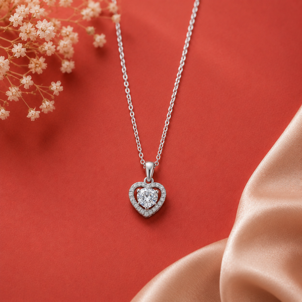 Valentina Pendant – 925 Sterling Silver Heart Halo CZ Pendant for Women
