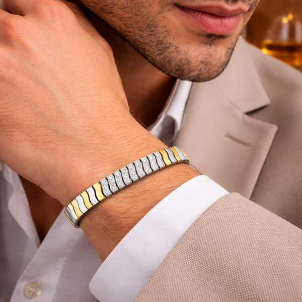 FLOW Bracelet – 925 Sterling Silver Dual-Tone Wave Link Bracelet for Men