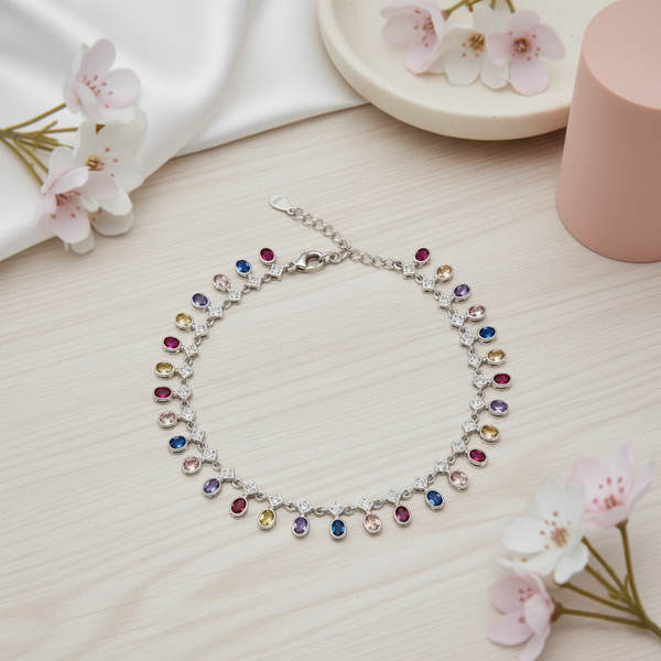 Colorful Ruby Anklet – 925 Sterling Silver Multicolor Gemstone Anklet