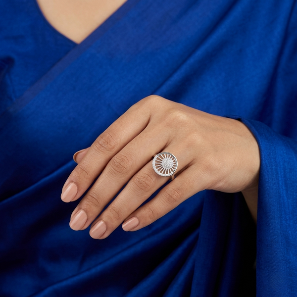 Surya Vritta Ring – 925 Sterling Silver Radiant Halo Ring for Women