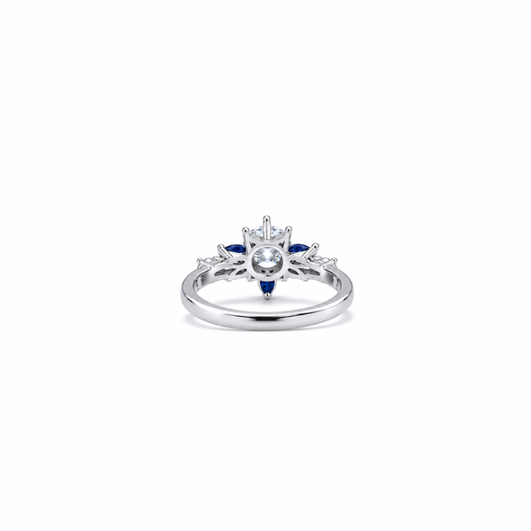 Astra Ring – 925 Sterling Silver Sapphire Floral Halo Ring