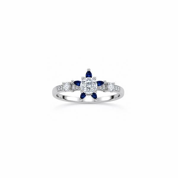 Astra Ring – 925 Sterling Silver Sapphire Floral Halo Ring