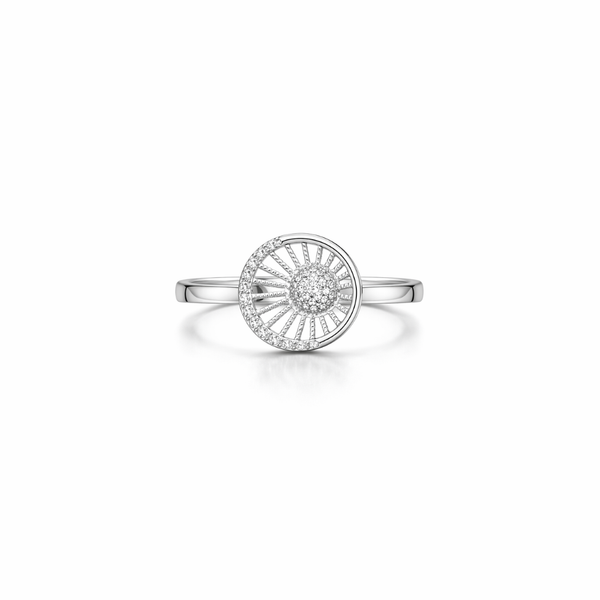 Surya Vritta Ring – 925 Sterling Silver Radiant Halo Ring for Women