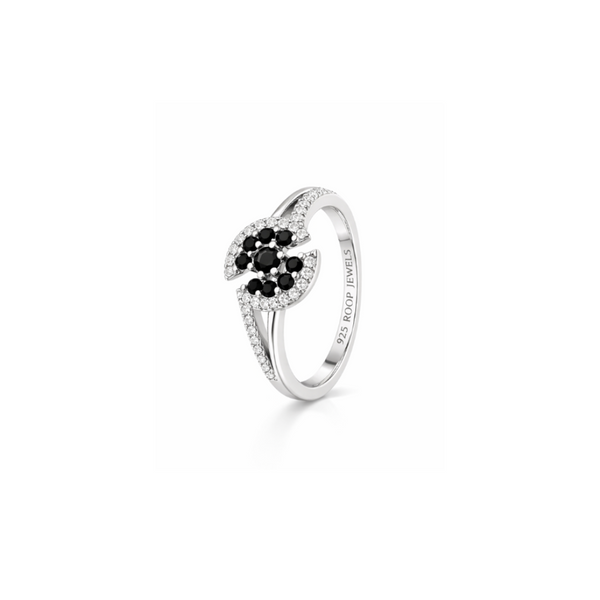 Black Flora Ring – 925 Sterling Silver Floral CZ Ring for Women