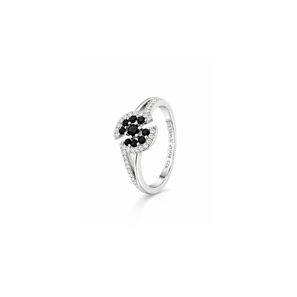 Black Flora Ring – 925 Sterling Silver Floral CZ Ring for Women