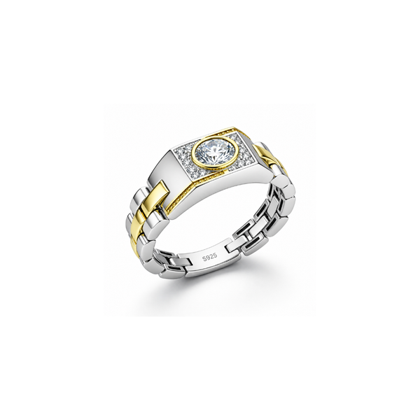 Chrono Ring – 925 Sterling Silver Men’s Dual-Tone Statement Ring