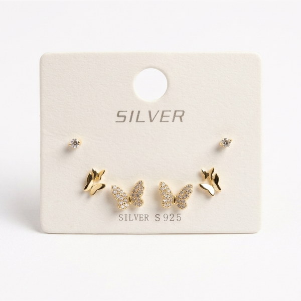 Butterfly Trio Studs – 925 Sterling Silver 3-Pair Earrings Set