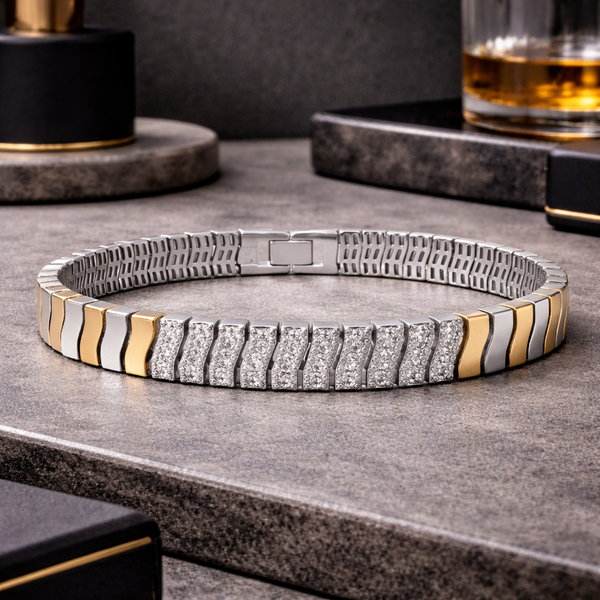 FLOW Bracelet – 925 Sterling Silver Dual-Tone Wave Link Bracelet for Men