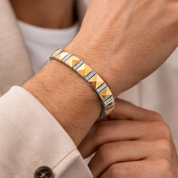 Pyramid Link Bracelet – Silver Men’s Dual-Tone Statement Bracelet