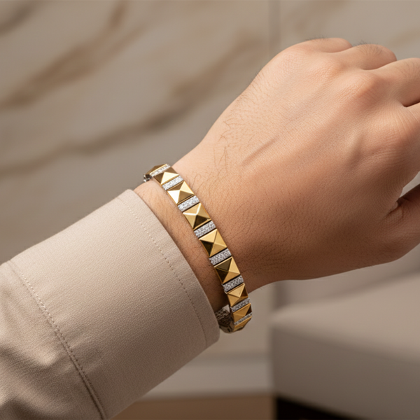 Pyramid Link Bracelet – Silver Men’s Dual-Tone Statement Bracelet