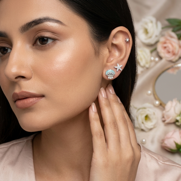 Ocean Trio Studs – 925 Sterling Silver 3-Pair Ocean-Inspired Stud Earrings Set